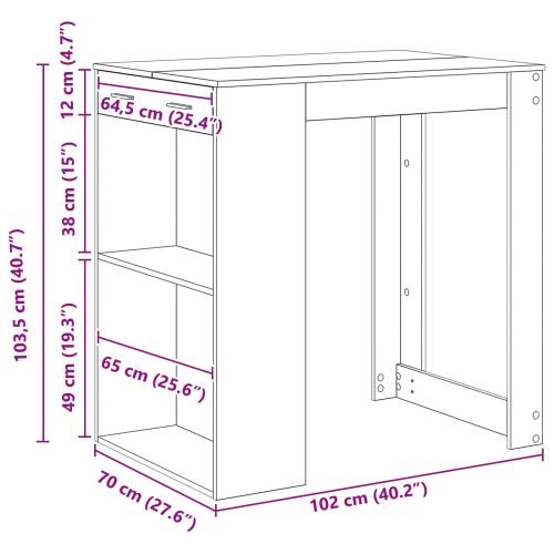 Бар маса с рафт Черния дъб 102 x 70 x 103,5 см Инженерно дърво