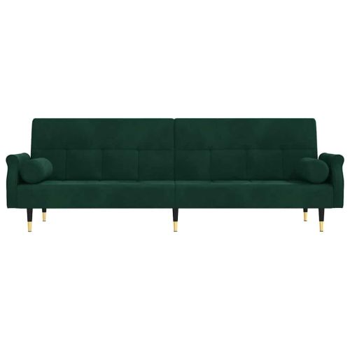 Разтегателен диван с възглавници, тъмнозелен, кадифе