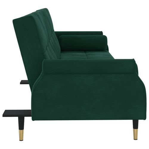 Разтегателен диван с възглавници, тъмнозелен, кадифе