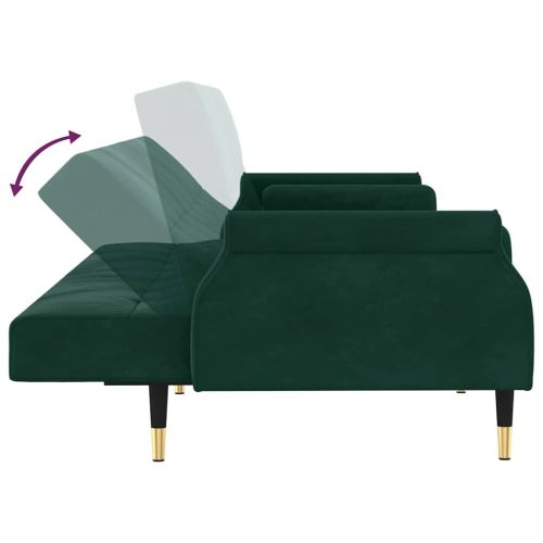 Разтегателен диван с възглавници, тъмнозелен, кадифе