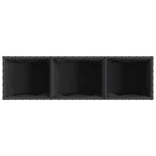 Градински плантери с 3 саксии 2 бр черни 105x30x32 см полиратан
