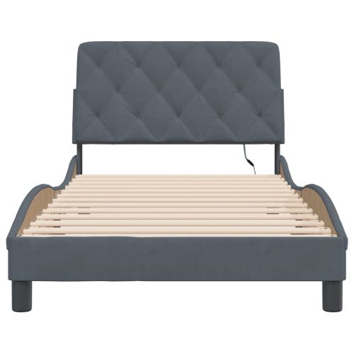 Рамка за легло с LED осветление без матрак, тъмносива, 100x203 см, кадифе