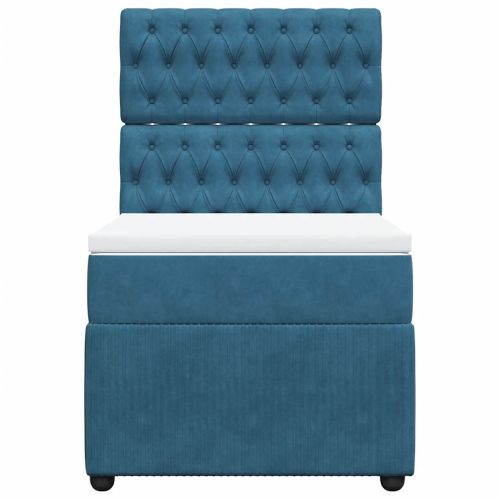 Боксспринг легло с матрак, синьо, 100x200 см, кадифе