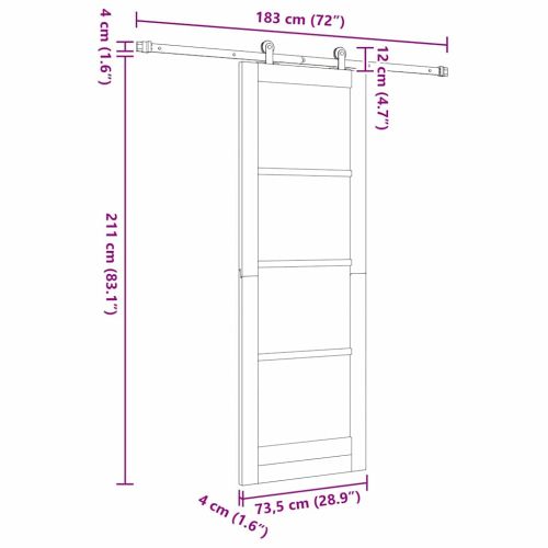 Преплъзваща се врата Кафяво 73,5 x 211 см Солидно борово дърво
