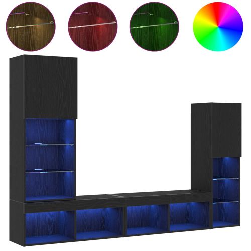 ТВ шкаф С LED лентисти светлини 4 pcs Черен дъб Инженерно дърво