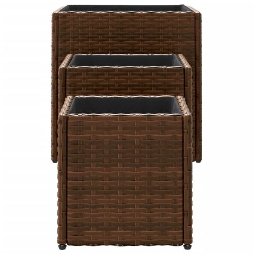 Градински кашпи 3 бр кафяв полиратан