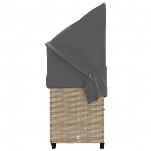 Шезлонг със сенник и възглавници, бежов, полиратан