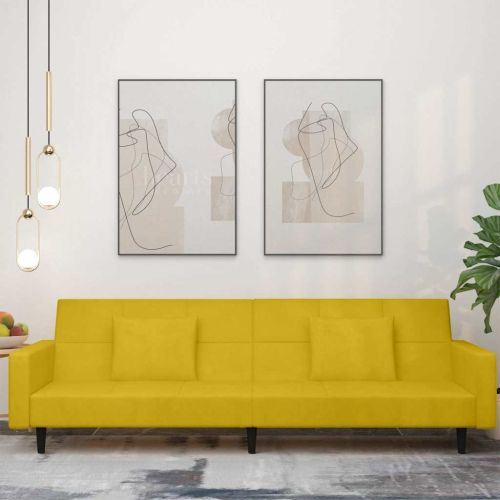 2-местно разтегателно канапе с две възглавници, жълто, кадифе