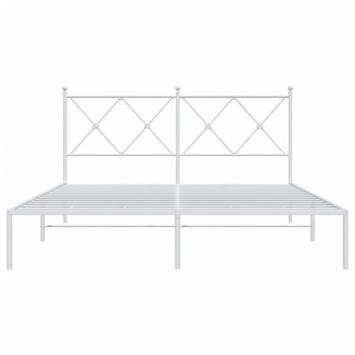 Метална рамка за легло с горна табла, бяла, 160x200 см