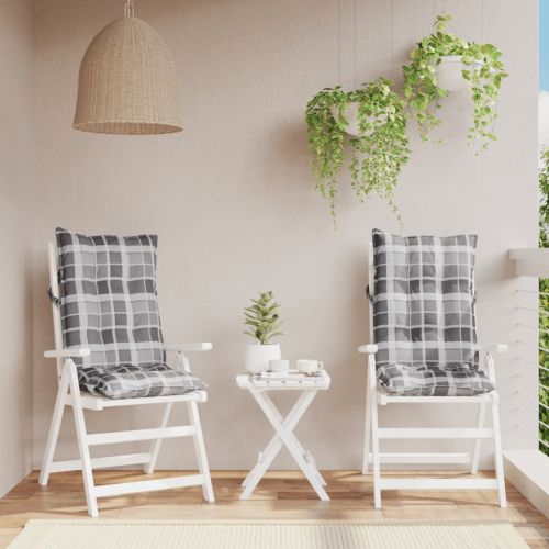 Възглавници за столове с облегалка 2 бр сиво каре Оксфорд плат