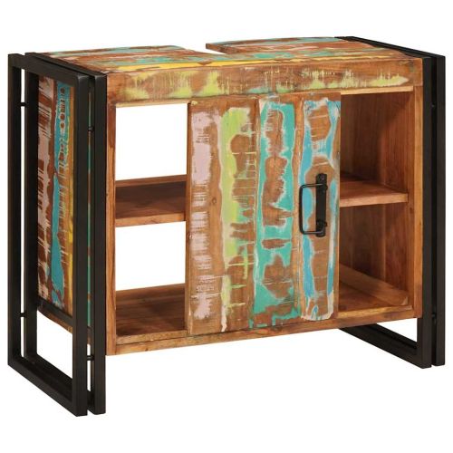 Шкаф за мивка с рафт Многоцветен Солидно възстановено дърво
