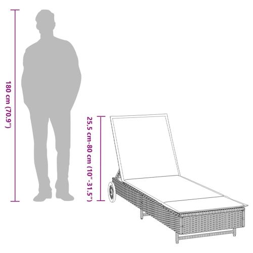 Шезлонг с колелца и шалте, бежов, полиратан