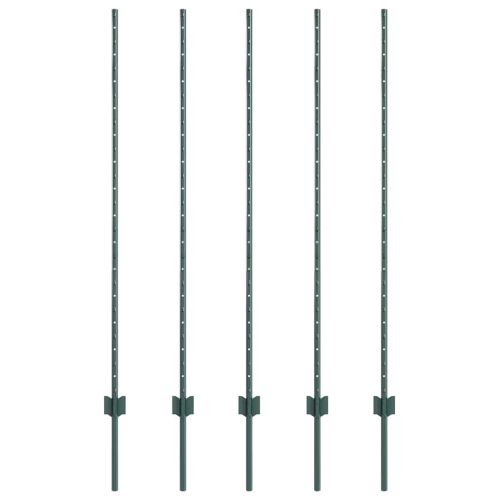 Стълб за ограда. 5 pcs Зелен 140 cm Стомана