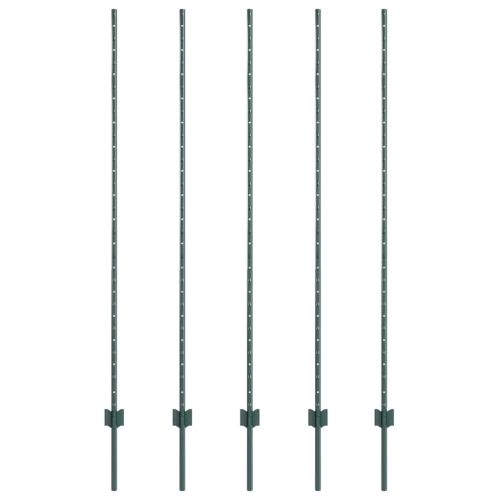 Стълб за ограда. 5 pcs Зелен 150 cm Стомана