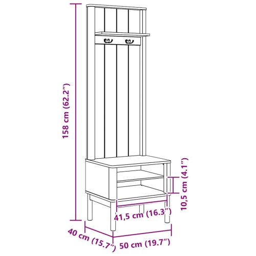 Шкаф за коридор с рафт FLORO Бяло 50 x 40 x 158 см Солиден бор