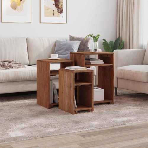 Акцентна маса с рафт 3 pcs Кафяво Масивно махагоново дърво