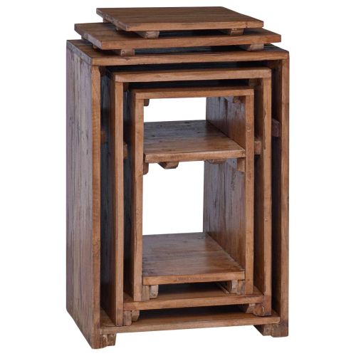 Акцентна маса с рафт 3 pcs Кафяво Масивно махагоново дърво