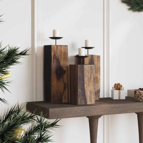 Свещник 3 pcs Естествен Масивна регенерирана дървесина