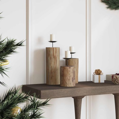 Свещник 3 pcs Естествен Масивна тикова дървесина