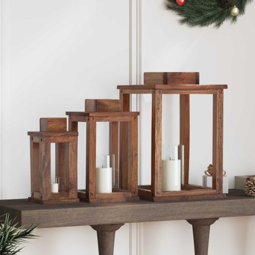 Фенер 3 pcs Естествен Махагоново дърво