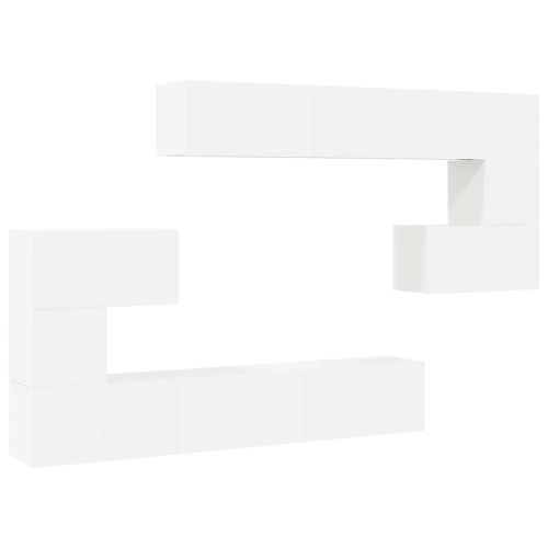 Комплект ТВ шкафове от 10 части, бял, инженерно дърво