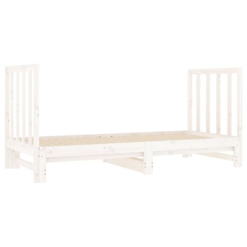 Разтегателна кушетка, бяла, борово дърво масив, 2x(90x190) см