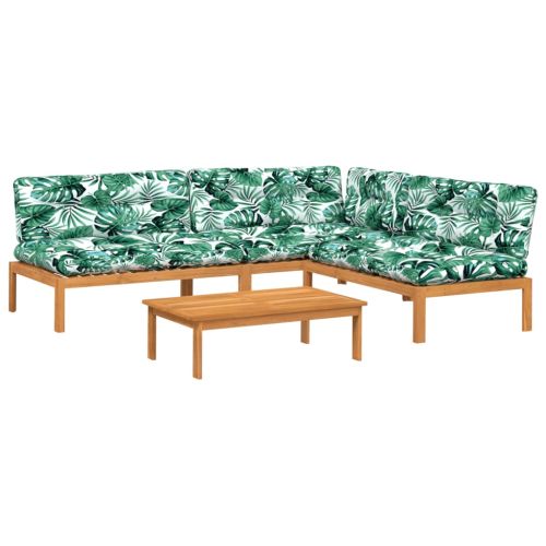 Градински комплект диван с възглавници, 4 части, акация масив