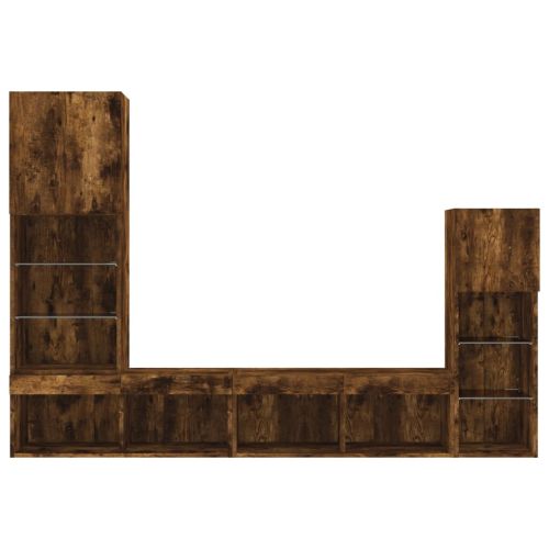 ТВ стенни модули с LED, 4 части, опушен дъб, инженерно дърво