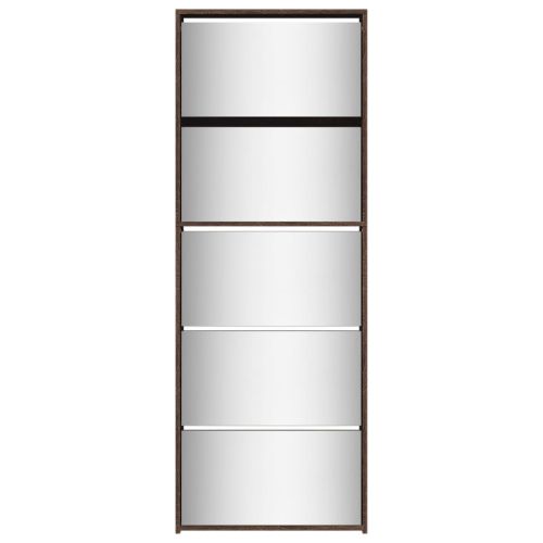 Шкаф за обувки с огледало, 5 нива, кафяв дъб, 63x17x169,5 см