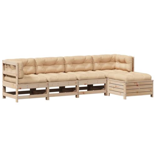 Градински лаундж комплект 5 части с възглавници бор масив