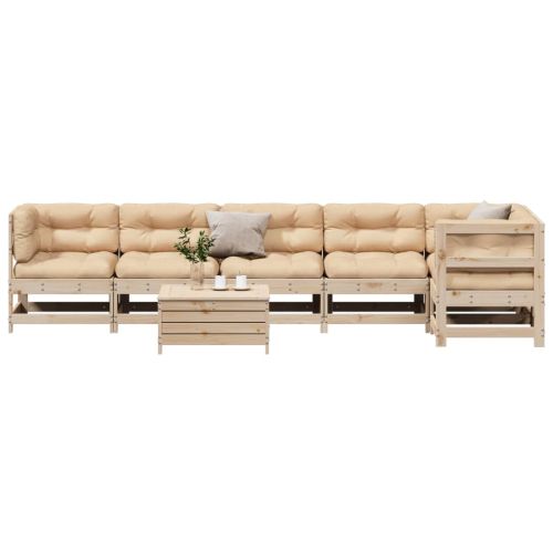 Градински лаундж комплект, 7 части, с възглавници, бор масив