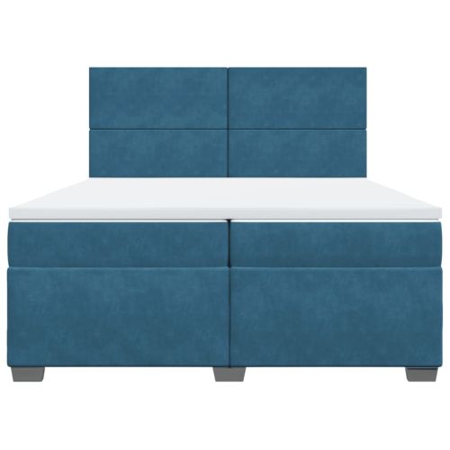 Боксспринг легло с матрак, синьо, 200x200 см, кадифе