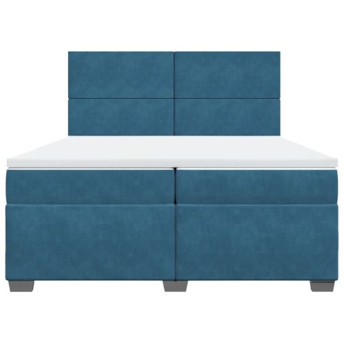 Боксспринг легло с матрак, синьо, 200x200 см, кадифе