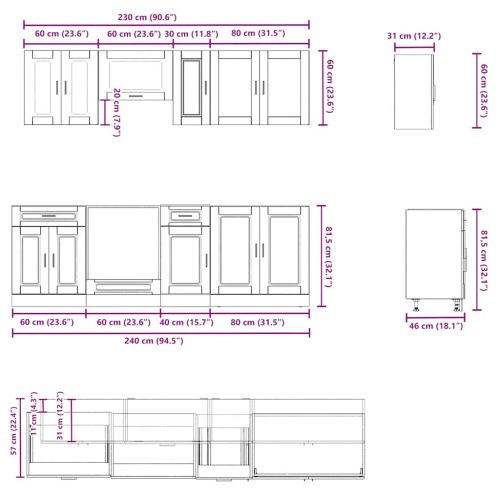 Комплект кухненски шкафове от 8 части "Porto", дъб сонома, инженерно дърво