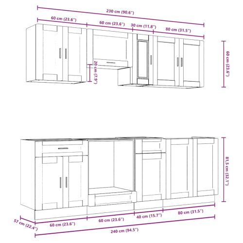 Комплект кухненски шкафове от 8 части "Porto", дъб сонома, инженерно дърво