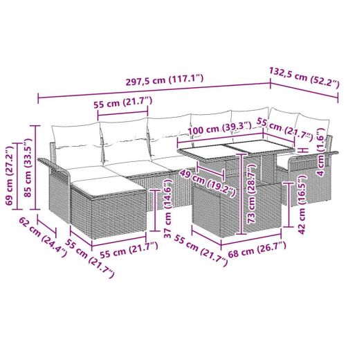 Градински Софа Комплект с възглавница 8 pcs Бежово Полиратан