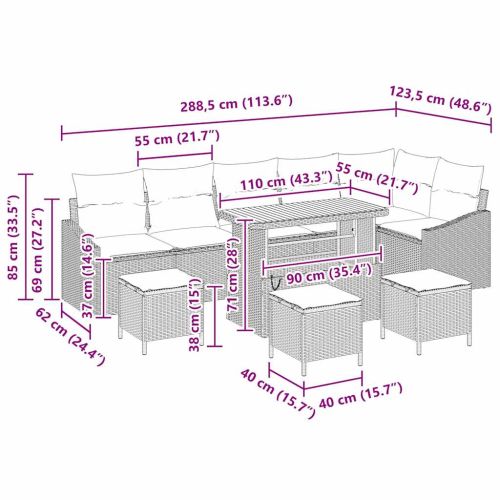 Градински Софа Комплект с възглавница 10 pcs Бежово Полиратан