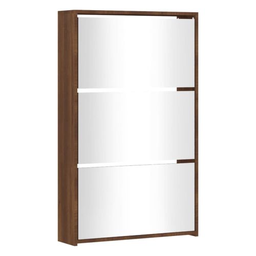 Шкаф за обувки с огледало, 2 нива, кафяв дъб, 63x17x102,5 см