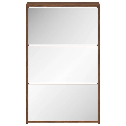 Шкаф за обувки с огледало, 2 нива, кафяв дъб, 63x17x102,5 см