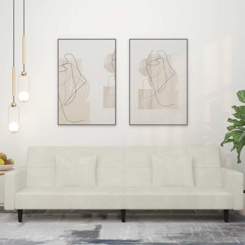 2-местно разтегателно канапе с две възглавници, кремаво, кадифе