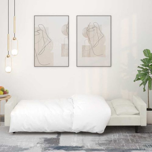 2-местно разтегателно канапе с две възглавници, кремаво, кадифе