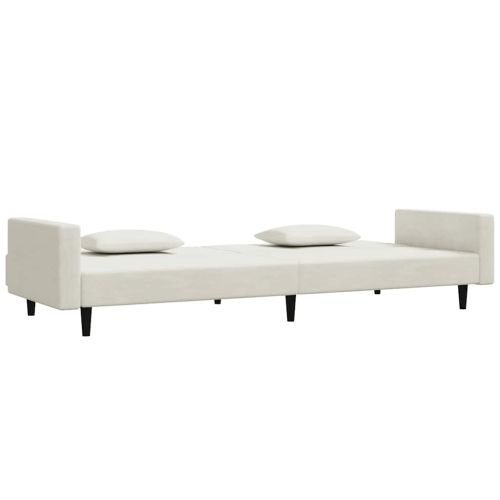 2-местно разтегателно канапе с две възглавници, кремаво, кадифе