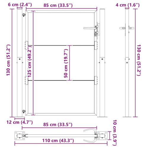 Градинска врата Черно 110 x 130 cm Прахово боядисана стомана
