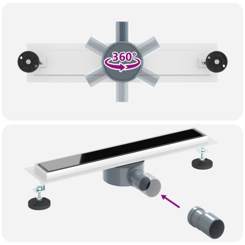 Душов дренаж с стъклен капак и 360° сифона Черно 50 cm