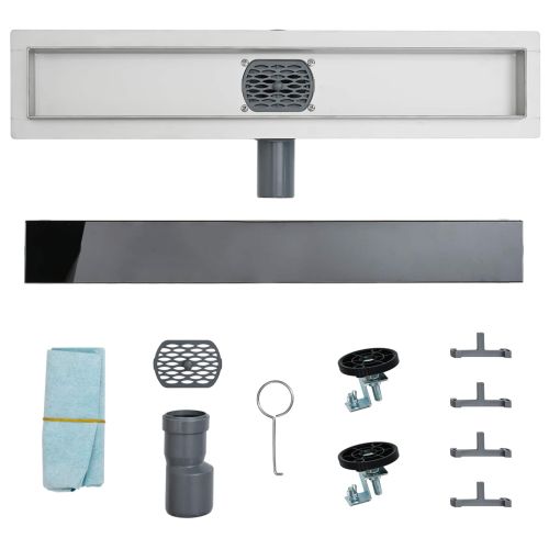 Душов дренаж с стъклен капак и 360° сифона Черно 90 cm