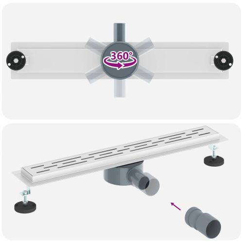 Душов дренаж с стъклен капак и 360° сифона Сребрист 60 cm