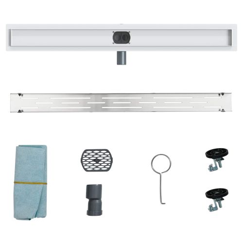 Душов дренаж с стъклен капак и 360° сифона Сребрист 90 cm