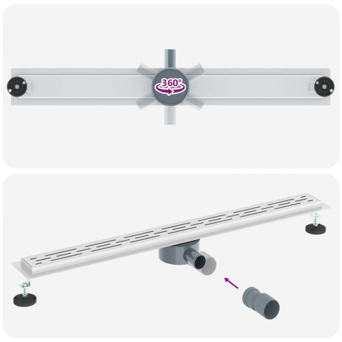 Душов дренаж с стъклен капак и 360° сифона Сребрист 90 cm