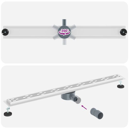 Душов дренаж с стъклен капак и 360° сифона Сребрист 100 cm