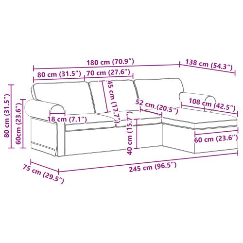 Диван 210cm Светлосиво Метал